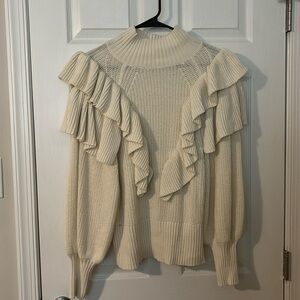 Cream mock neck ruffle sweater